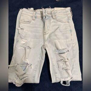 American Eagle Distressed Light Wash Denim Jeans Hi-Rise Jegging Crop